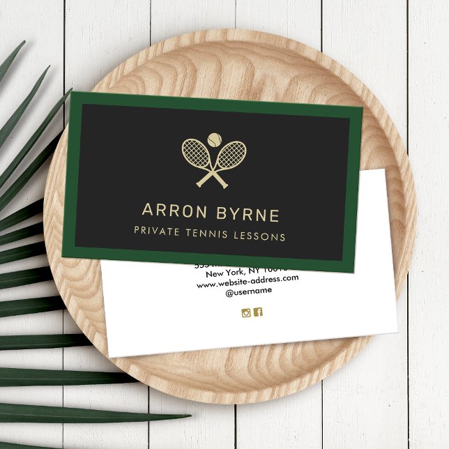 Tennis Coach Rackets Black Business Card (Creator Uploaded)