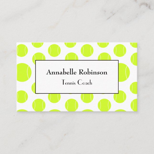 Tennis coach sport white and yellow business card (Front)