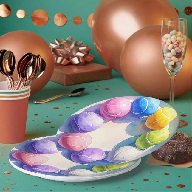 Tennis Colourful balls Paper Plate (Multi)