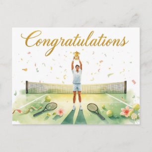 Tennis congratulations for player postcard