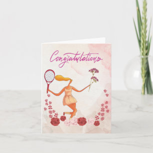 Tennis Congratulations with woman and flowers Card