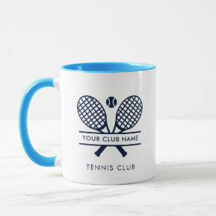 Tennis Country Club Name Navy Blue Motif Custom Mug