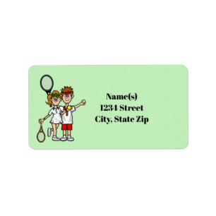 Tennis Couple Brown Hair Address Labels