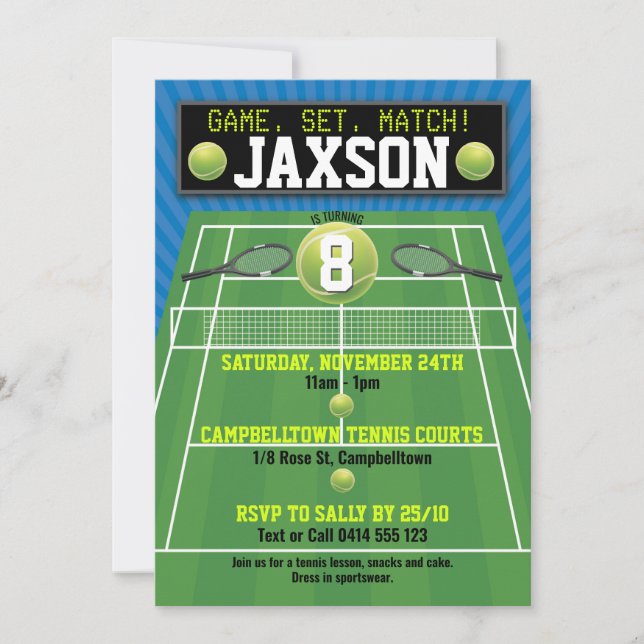 Tennis Court Balls Raquet Birthday Party Invitation (Front)