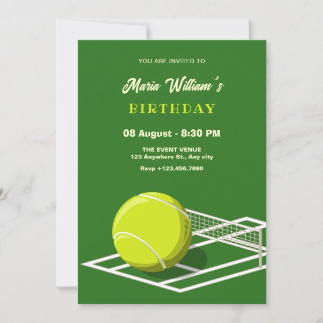 Tennis court birthday invitation (Front)