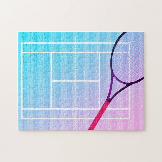 Tennis Court Racket Girls Sports Pink Purple Blue Jigsaw Puzzle (Horizontal)