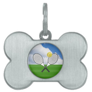 Tennis court & TENNIS RACKETS Pet Name Tag