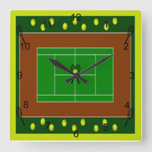 Tennis Court & Tennis Racquets Square Wall Clock