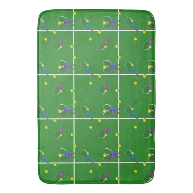 Tennis Court with Rackets and Balls Bath Mat (Front Vertical)