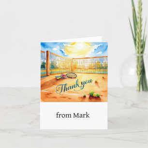 Tennis court with word thank you with racket  card