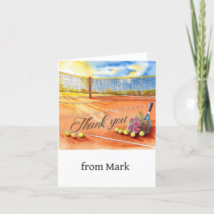 Tennis court with word thank you with racket  card