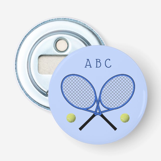 Tennis crossed rackets initials blue bottle opener (Front)