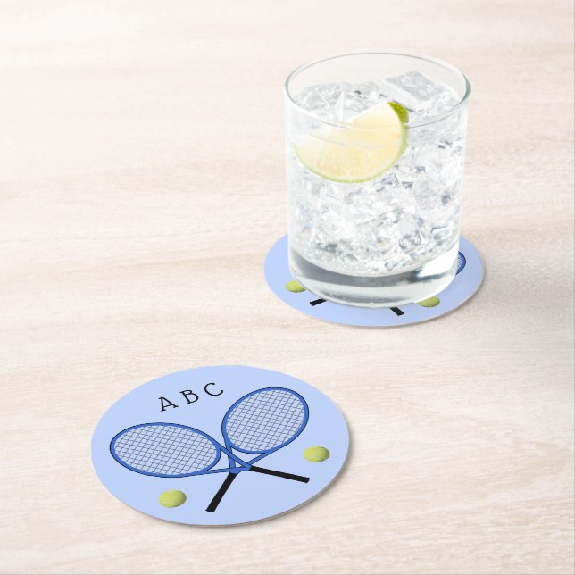 Tennis crossed rackets intials blue Paper Coaster (Insitu)