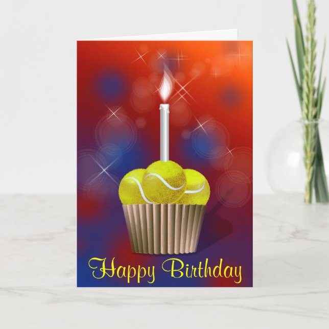 Tennis Cupcake Happy Birthday Card (Front)