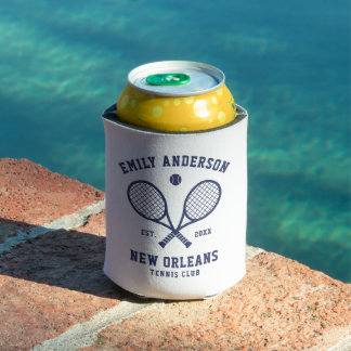 Tennis Custom Club Name Navy Blue On White Can Cooler