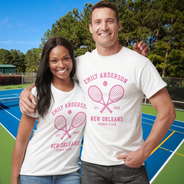 Tennis Custom Club Name Pink Ball Racket T-Shirt (Creator Uploaded)