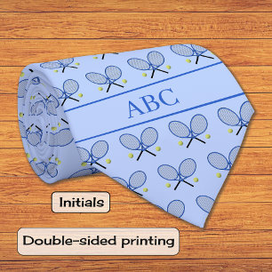Tennis custom text pattern light blue tie