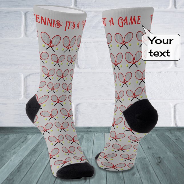 Tennis custom text pattern red grey socks (Creator Uploaded)