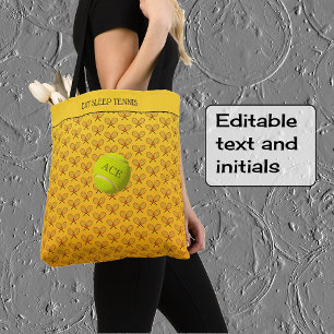 Tennis custom text patterned orange yellow tote bag