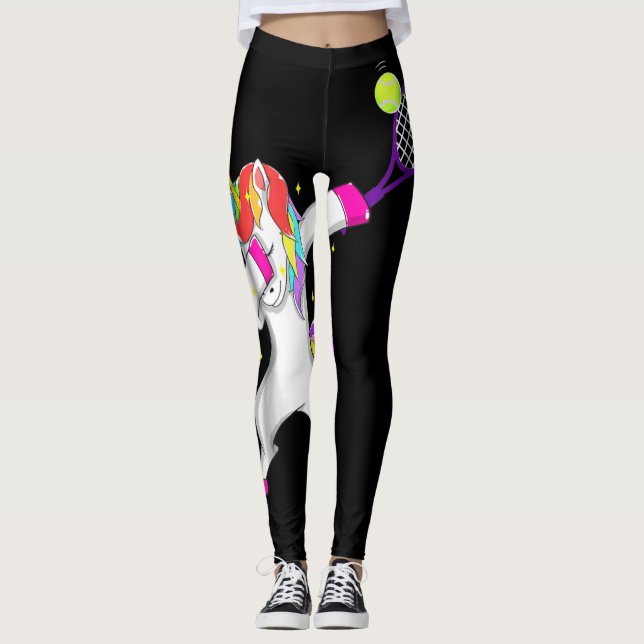 tennis dabbing unicorn  girls women player gift leggings (Front)