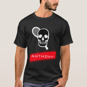 Tennis Dad Skull Skeleton Racket Red Neon Name     T-Shirt