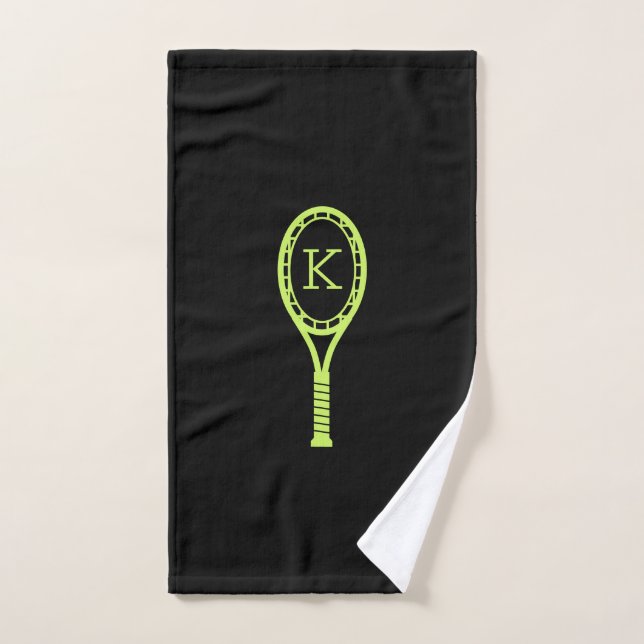 Tennis Design Modern Personalised Initial Black Hand Towel (Hand Towel)