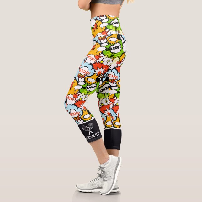 Tennis Design Super Hero Pop Art Funny Custom Capri Leggings (Left)