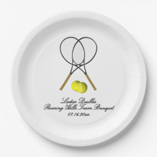 Tennis Doubles 3 Text Lines Paper Plate