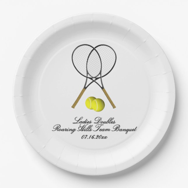 Tennis Doubles 3 Text Lines Paper Plate (Front)