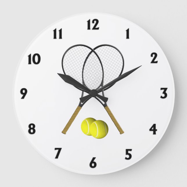 Tennis Doubles Black Numbers Large Clock (Front)