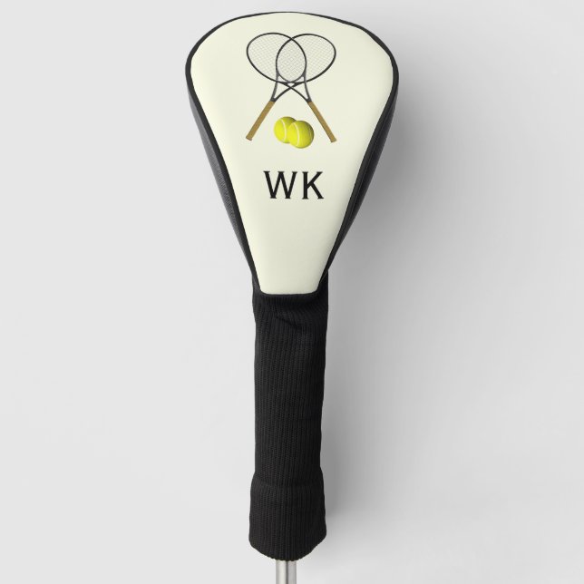 Tennis Doubles Cream Monogram Golf Head Cover (Front)