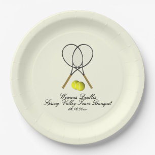 Tennis Doubles Cream Paper Plate