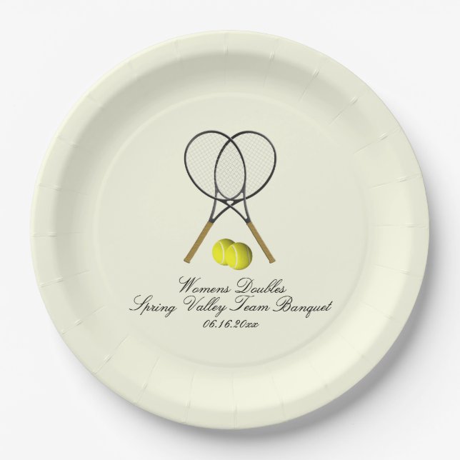 Tennis Doubles Cream Paper Plate (Front)