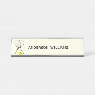 Tennis Doubles Cream Personal Desk Name Plate