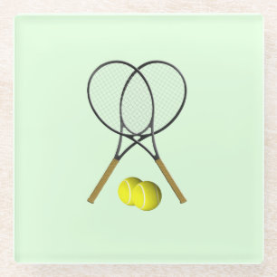 Tennis Doubles Green Glass Coaster