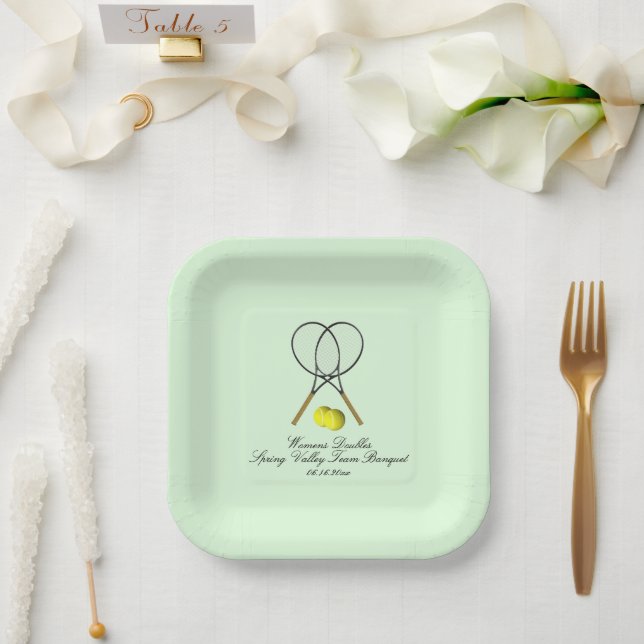 Tennis Doubles Green Paper Plate (Wedding)