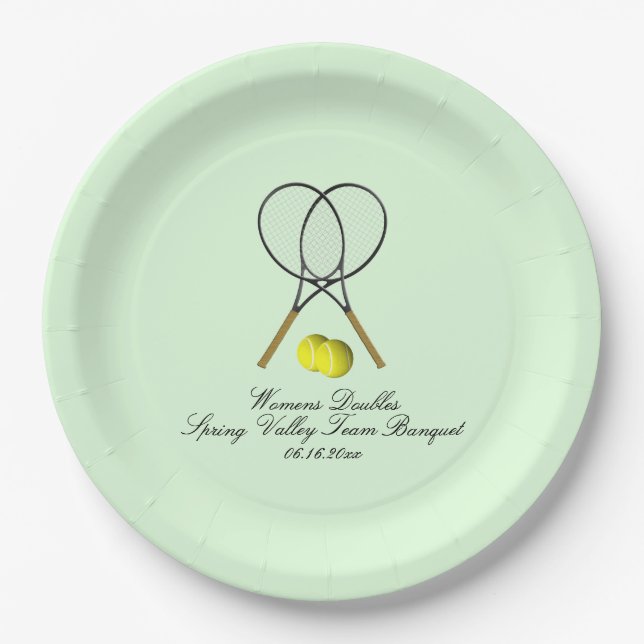 Tennis Doubles Green Paper Plate (Front)