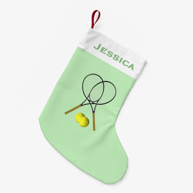 Tennis Doubles Green Small Christmas Stocking (Front (Hanging))