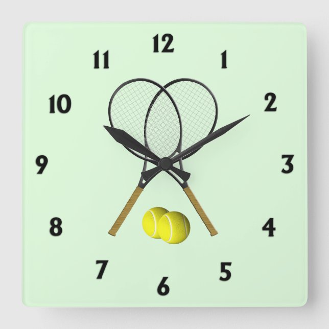 Tennis Doubles Green Square Wall Clock (Front)