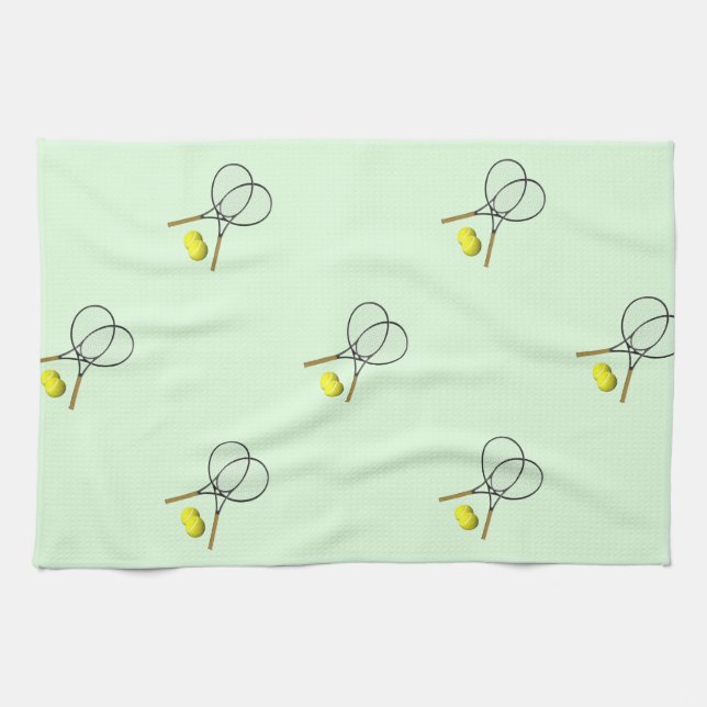 Tennis Doubles Green Tea Towel (Horizontal)