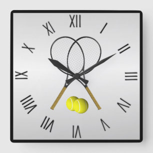 Tennis Doubles Silver Square numerals Wall Clock
