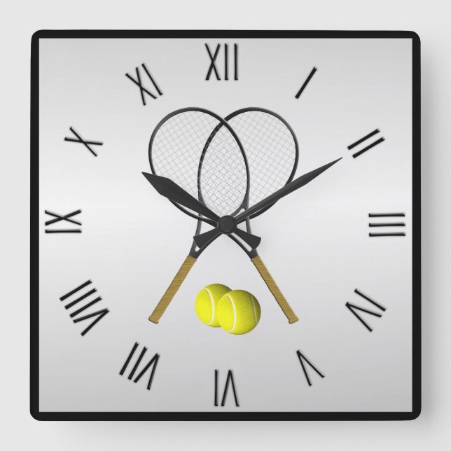 Tennis Doubles Silver Square numerals Wall Clock (Front)