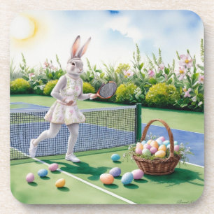 Tennis Easter  Bunny Rabbit Player on the court Coaster