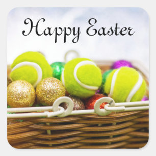 Tennis Easter Holiday with balls in basket Square Sticker