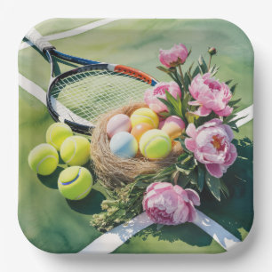 Tennis Easter themed with colourful balls and eggs Paper Plate