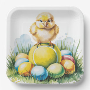 Tennis Easter themed with colourful balls and eggs Paper Plate
