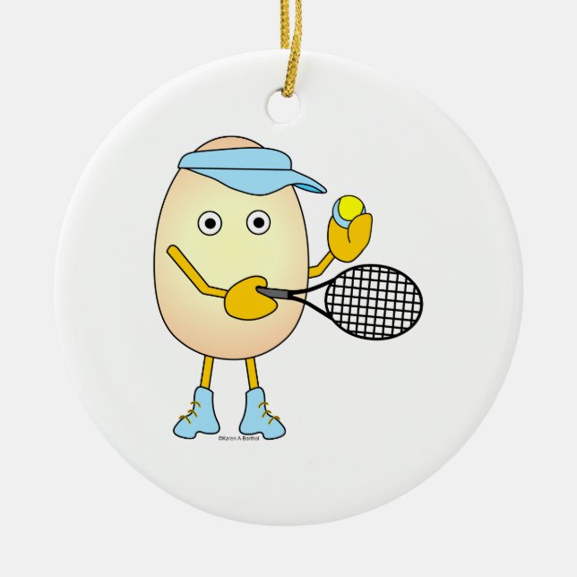 Tennis Egghead  Ceramic Tree Decoration (Front)
