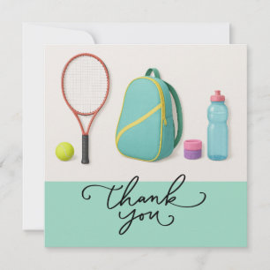 Tennis equipment racket ball for player thank you card