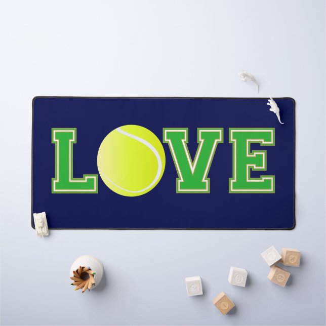 Tennis Fan, Love Tennis Typographic Desk Mat (Kids Table)
