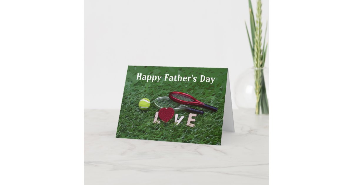 Tennis Father's Day with ball and racket on green Card Zazzle